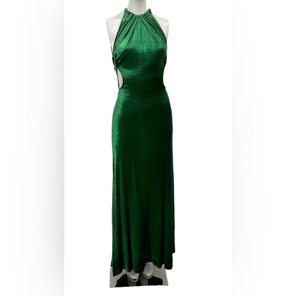 True Vintage 1970s Tie Neck Open Back Halter Dress Crushed Velvet